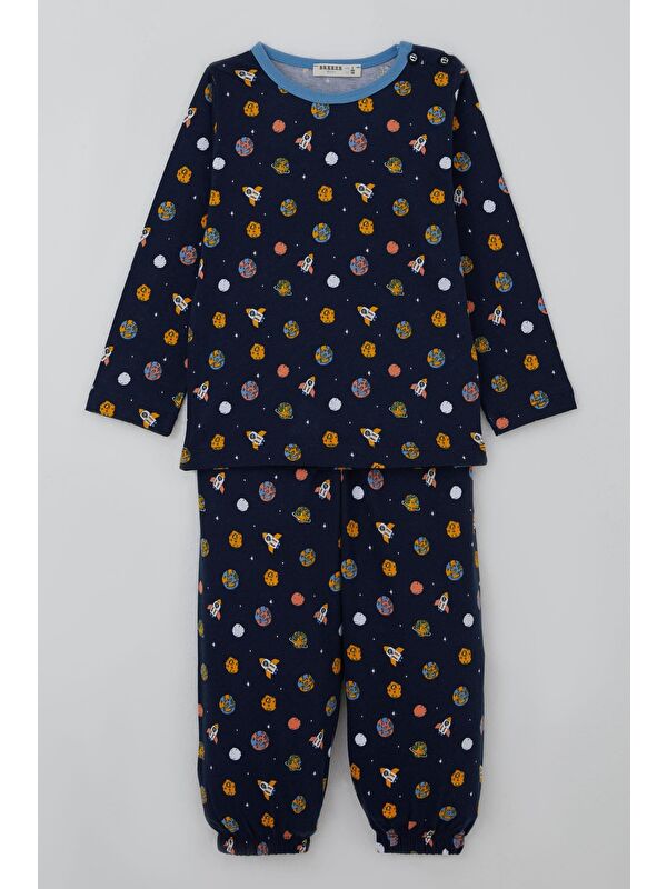 Breeze Erkek Bebek Pijama Takımı Galaksi Temalı Lacivert (9 Ay-3 Yaş)