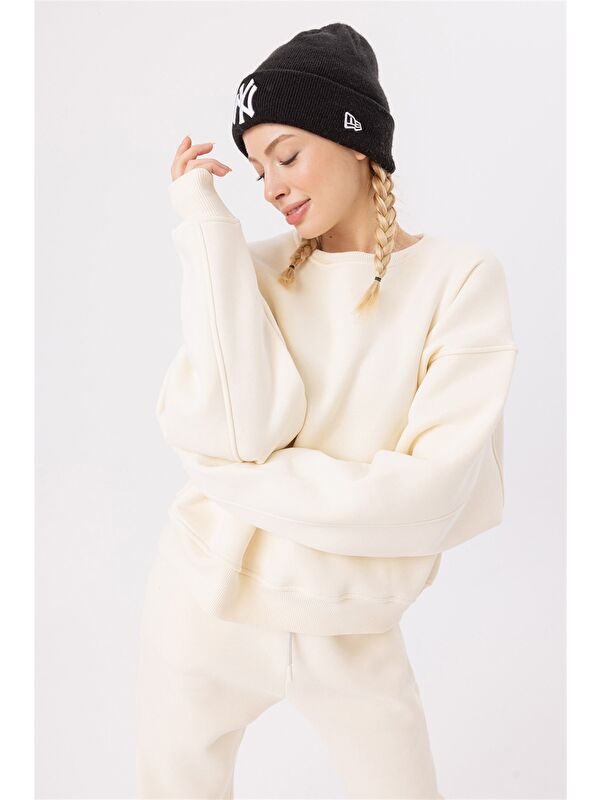 gothamVibes Kadın Vibe Oversize Krem Sweatshirt