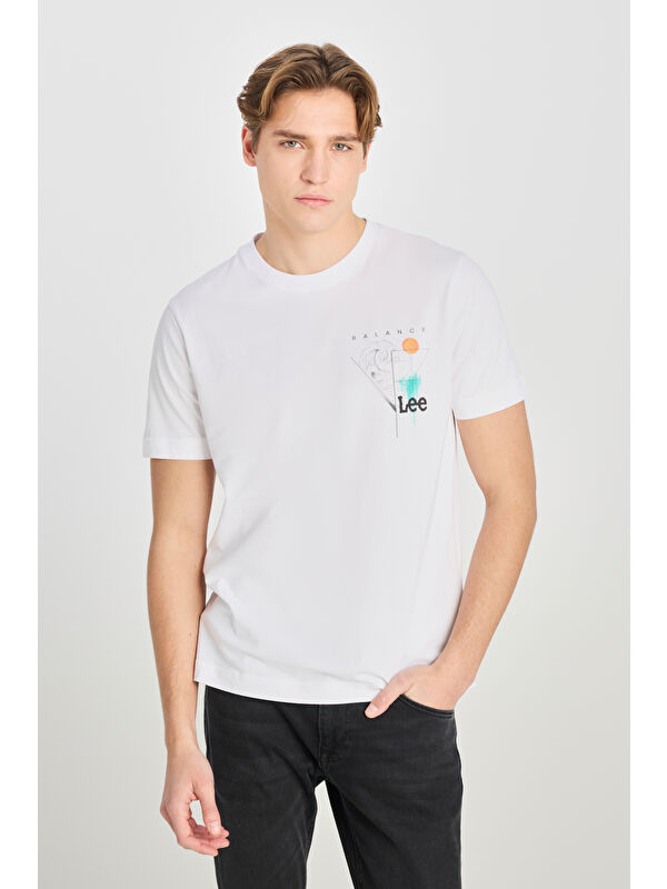 Lee %100 Pamuk Regular Fit Bisiklet Yaka Baskılı Beyaz Tişört