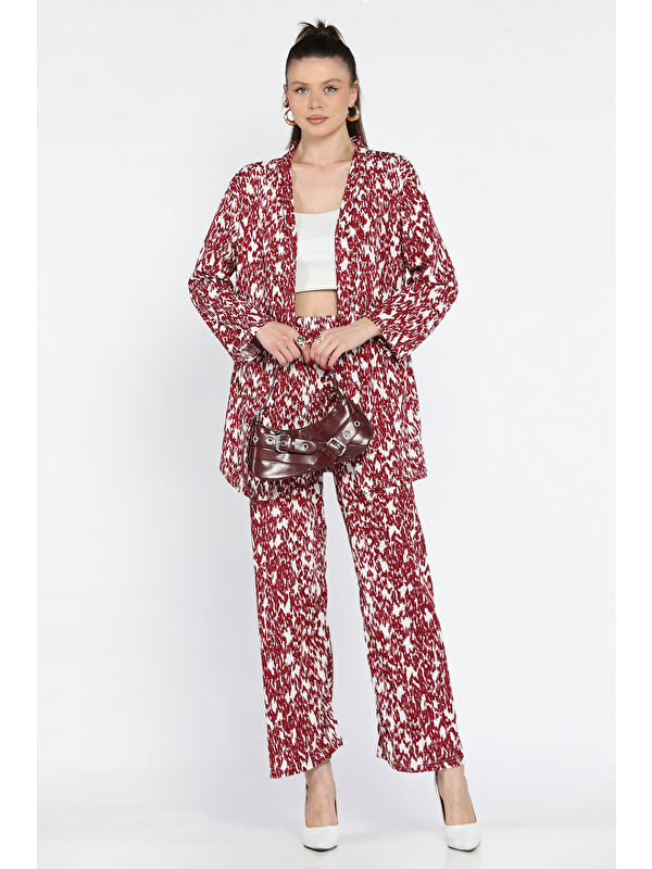 Gülseli Kadın Desenli Kimono Pantolon İkili Takım