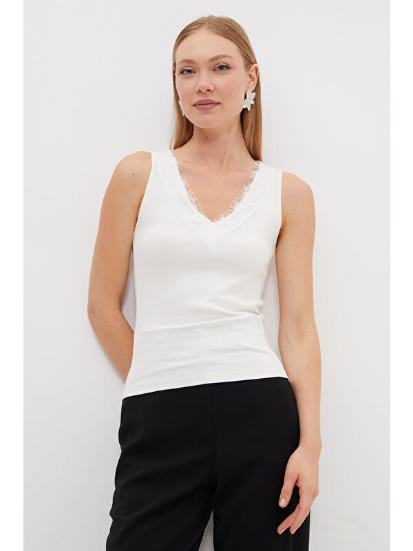 Fullamoda Dantelli V Yaka Slim Fit Bluz