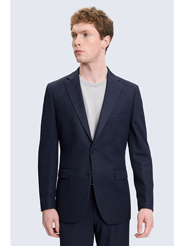 Hatemoğlu Lacivert Slim Fit Mono Yaka Klasik Ceket