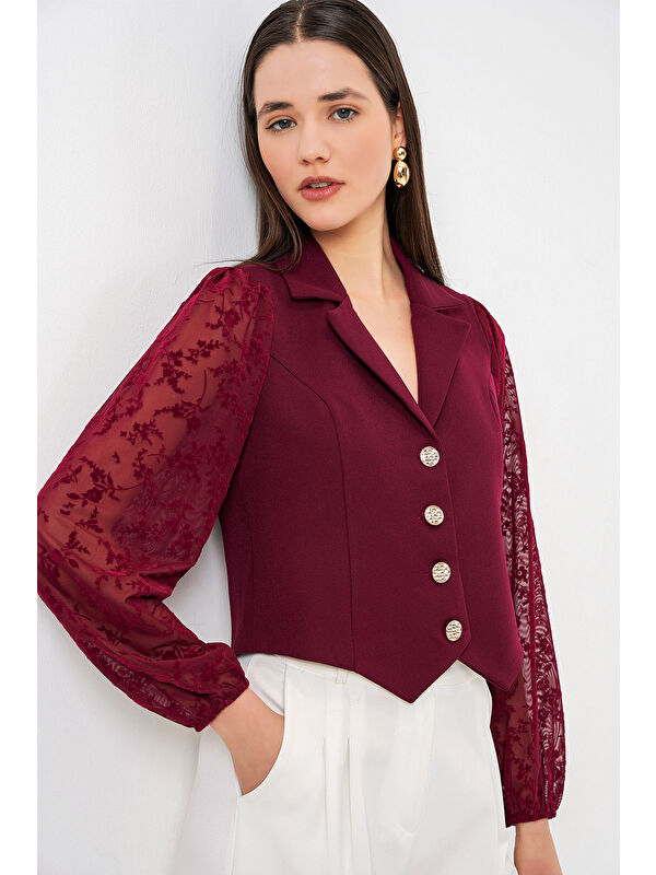 Bigdart Kadın Desenli Kısa Ceket 0751 - Bordo