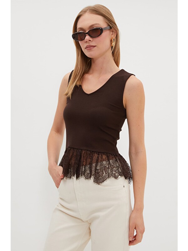 Fullamoda Dantelli V Yaka Slim Fit Bluz