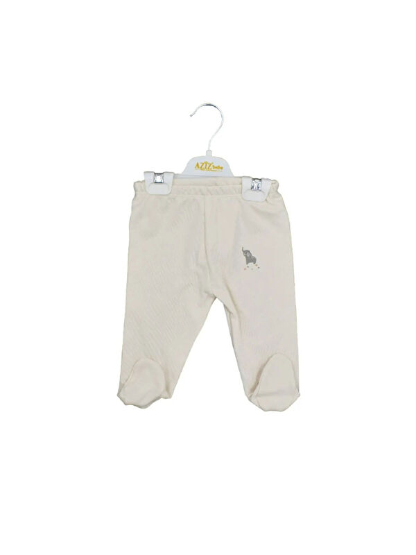 AZİZ BEBE Unisex Fil Desenli Beli Lastikli Patikli Bebek Pantolonu 0 Ay - 12 Ay