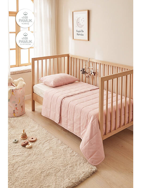 Ocean Home Textile %100 Pamuk Kumaş Kapitoneli Pembe Çok Amaçlı Bebek Yatak Örtüsü Seti 1 Adet 100 x 150 / 1 Adet 37 x