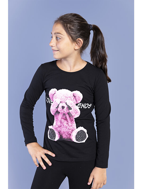Toontoykids Kız Çocuk Ayıcık Baskılı Tişört