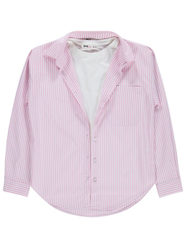 Civil Girls Çizgili 10-13 Yaş Gömlek - Pembe