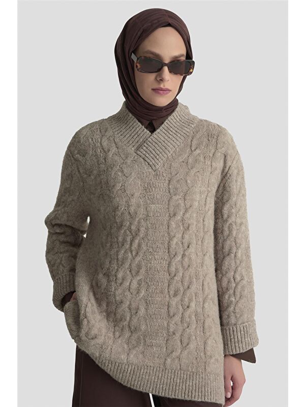 ARMİNE Saç Örgü Desenli Kazak 25Kd6002 Ekru