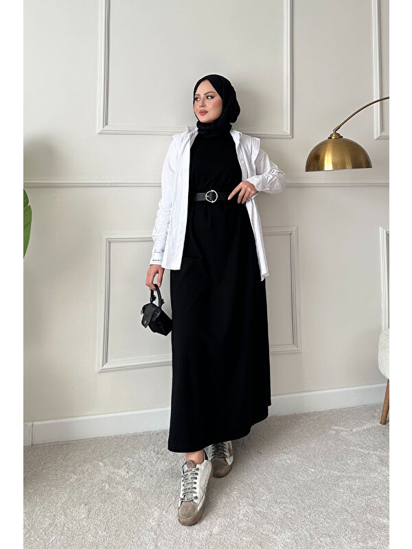 Locco Moda Kadın Sıfır Kol Elbise İçlik Siyah