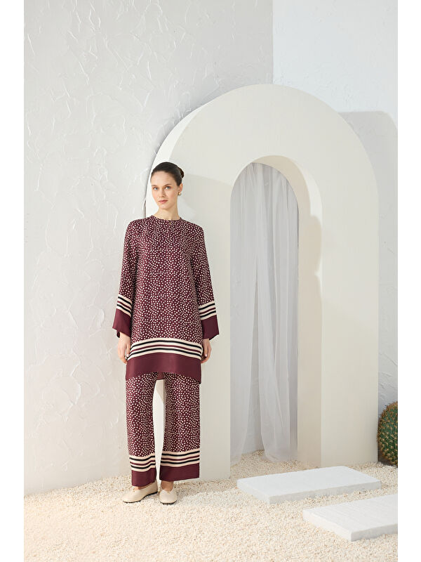 AKER Bordo Desenli Pantolon