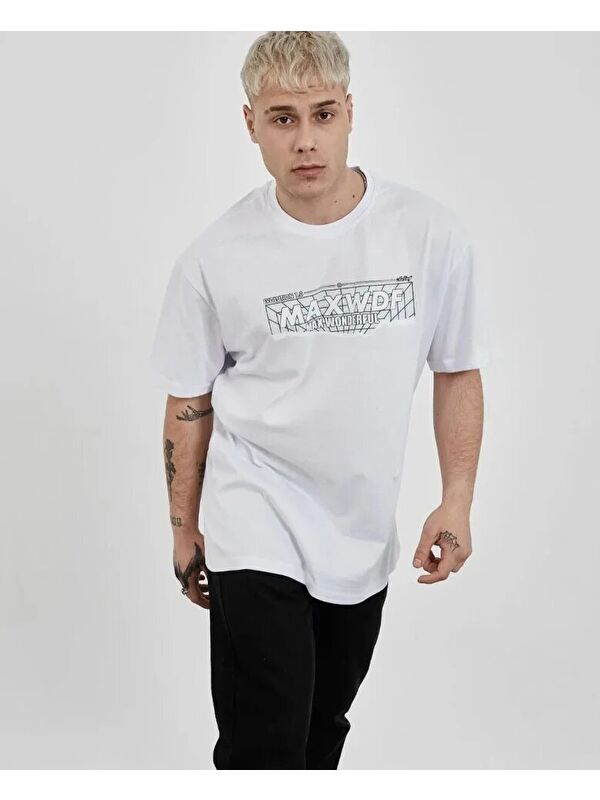 Jane's Unisex Bisiklet Yaka Baskılı Oversize T-Shirt - Beyaz