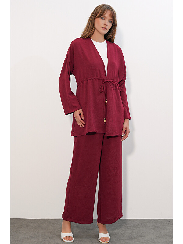 Bigdart Kadın Ayrobin Kimono Pantolon İkili Takım 30101 - Bordo