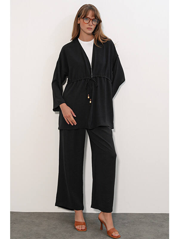 Bigdart Kadın Ayrobin Kimono Pantolon İkili Takım 30101 - Siyah