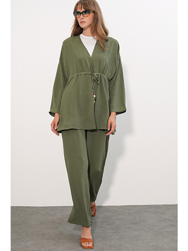 Bigdart Kadın Ayrobin Kimono Pantolon İkili Takım 30101 - Haki