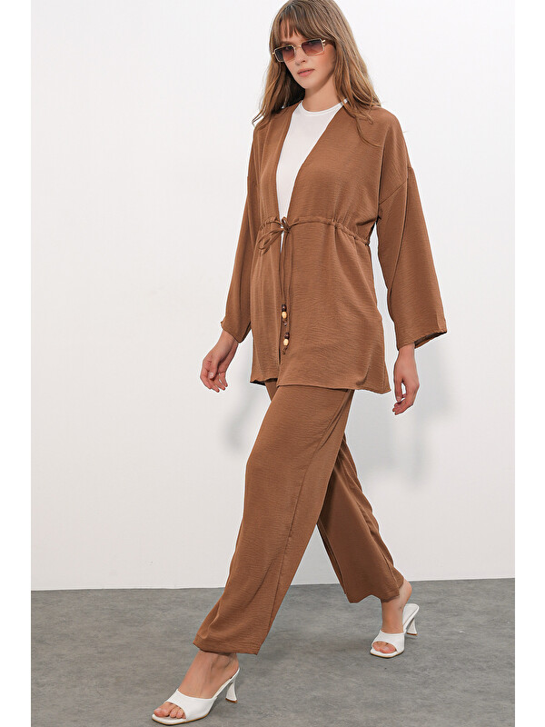 Bigdart Kadın Ayrobin Kimono Pantolon İkili Takım 30101 - Taba