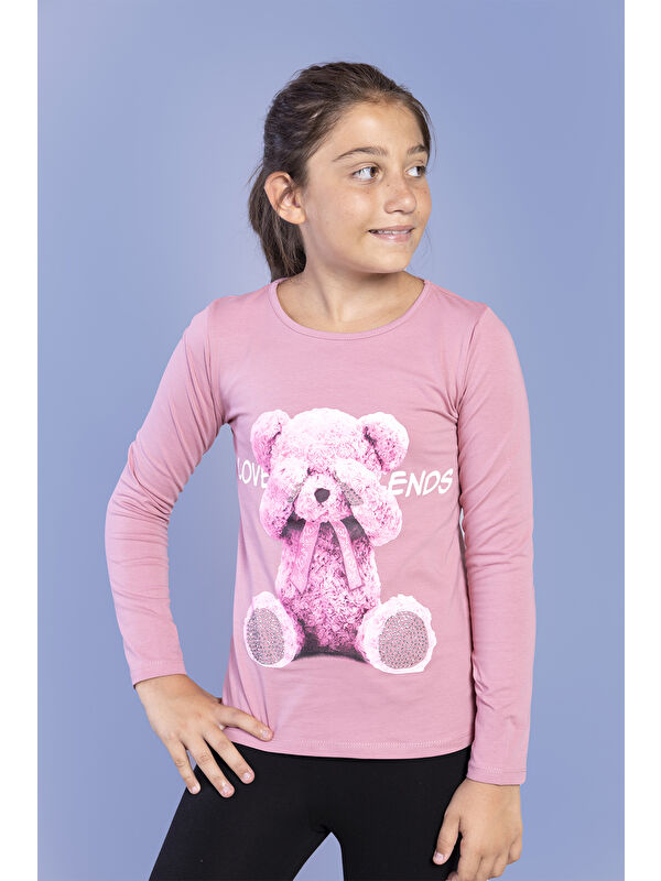 Toontoykids Kız Çocuk Ayıcık Baskılı Tişört