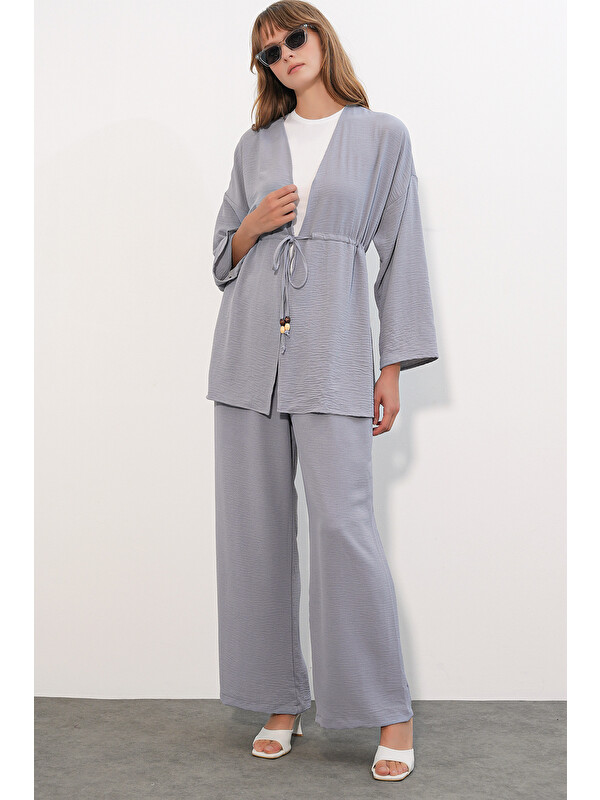 Bigdart Kadın Ayrobin Kimono Pantolon İkili Takım 30101 - Gri
