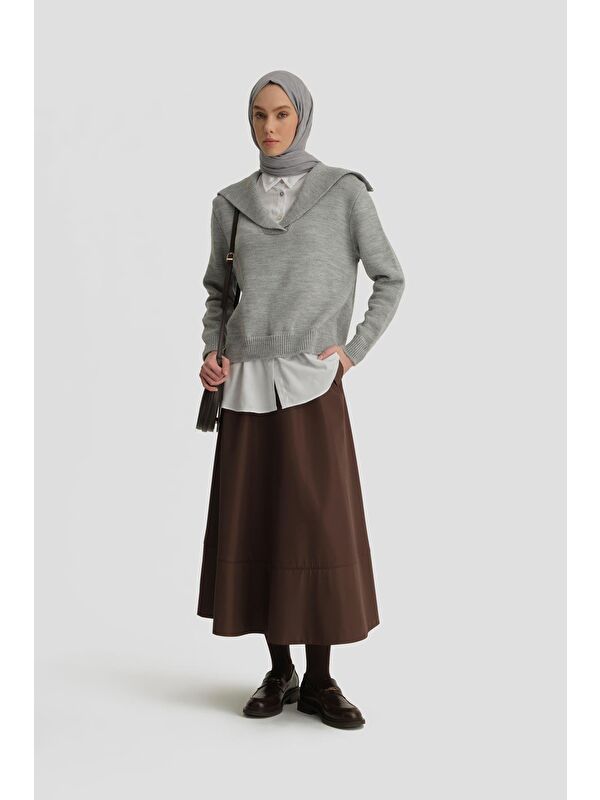 ARMİNE Poplin Mixli Kazak 24Kd4218 Gri-Beyaz