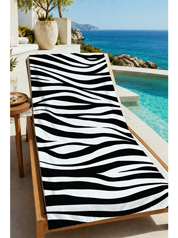 Milbay Grup Pop Art Siyah Beyaz Zebra Desenli 70x150 Plaj Havlusu - Dijital Baskılı Solmaz Banyo Havlusu