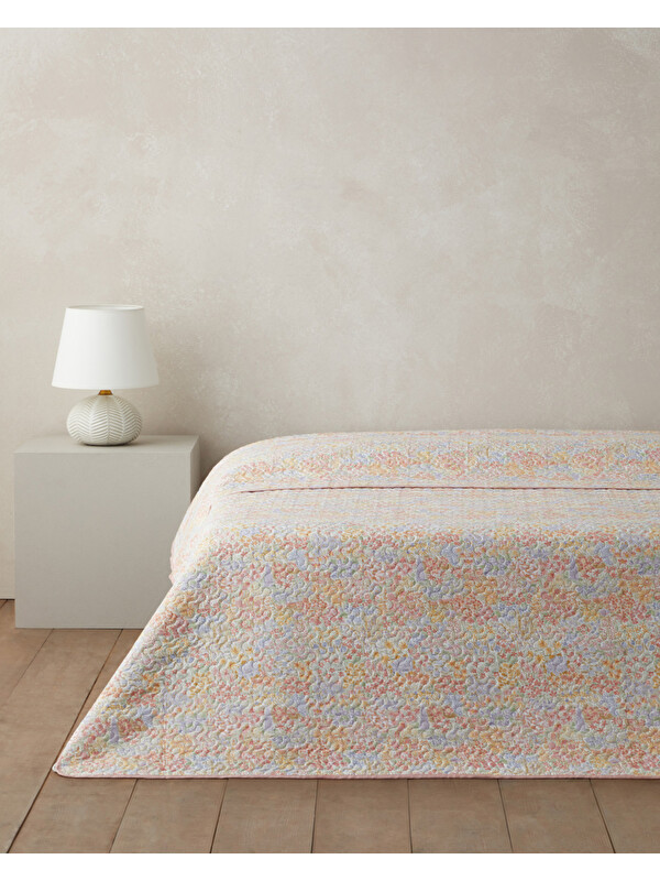 English Home Fleur Multicolore Çift Kişilik Çok Amaçlı Örtü 200x220 cm Yavruağzı