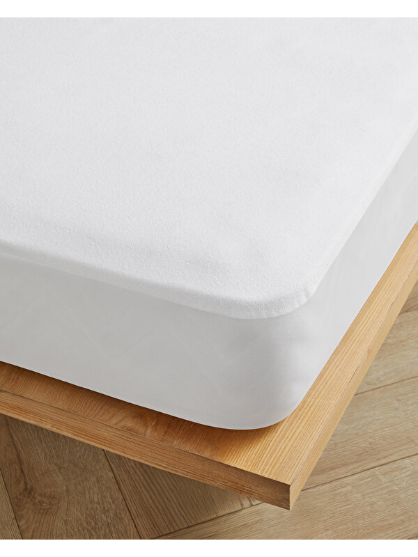 English Home Comfort Pamuklu Sıvı Geçirmez Çift Kişilik Yatak Koruyucu Alez 160x200 + 30 cm Beyaz