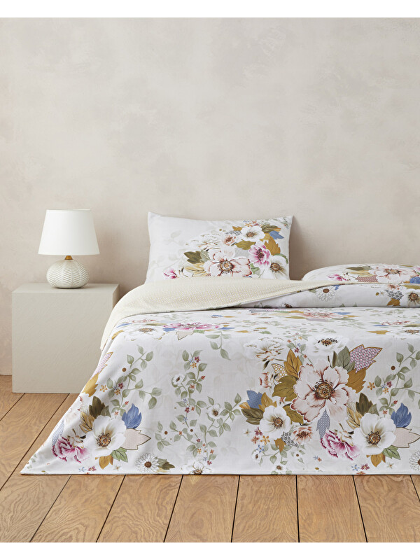 English Home Bloomora Dijital Baskılı Kolay Ütülenir Tek Kişilik Çarşaflı Nevresim Takımı 160x220 cm Bej-Sarı