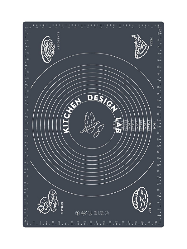 Kitchen Design Lab Gri Silikon Ölçülü Çok Amaçlı Hamur Açma Matı 45 Cm X 65 Cm