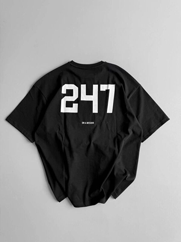 Jane's Baskılı Oversize Bisiklet Yaka T-shirt - Siyah