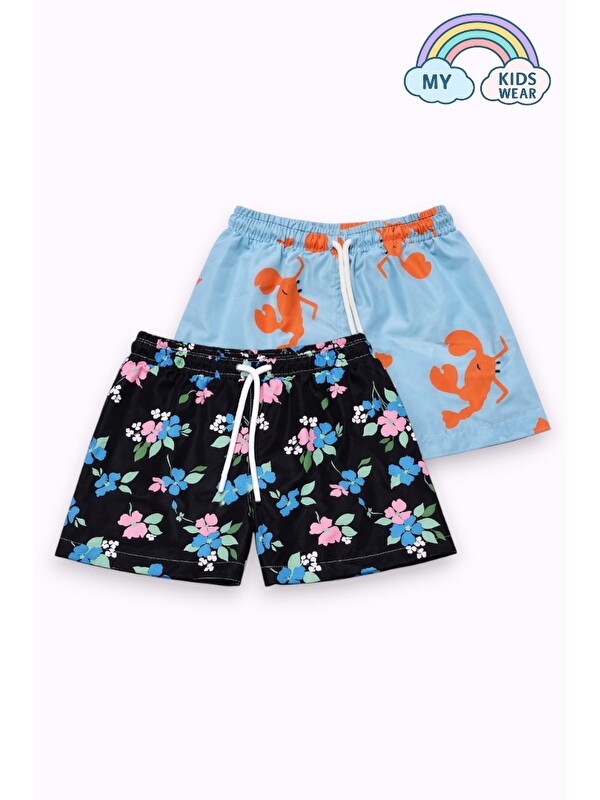 My Kids Wear Erkek Çocuk Degrade Desenli Deniz Şortu 2’li Set 3-16 Yaş 12420