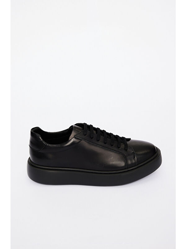 Altınyıldız Classics Erkek Siyah %100 Deri Rahat Taban Spor Sneaker Ayakkabı