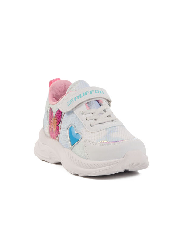 Beyaz Mavi Cırtlı Fileli Kız Çocuk Spor Ayakkabı Ruffon F - Görsel 4