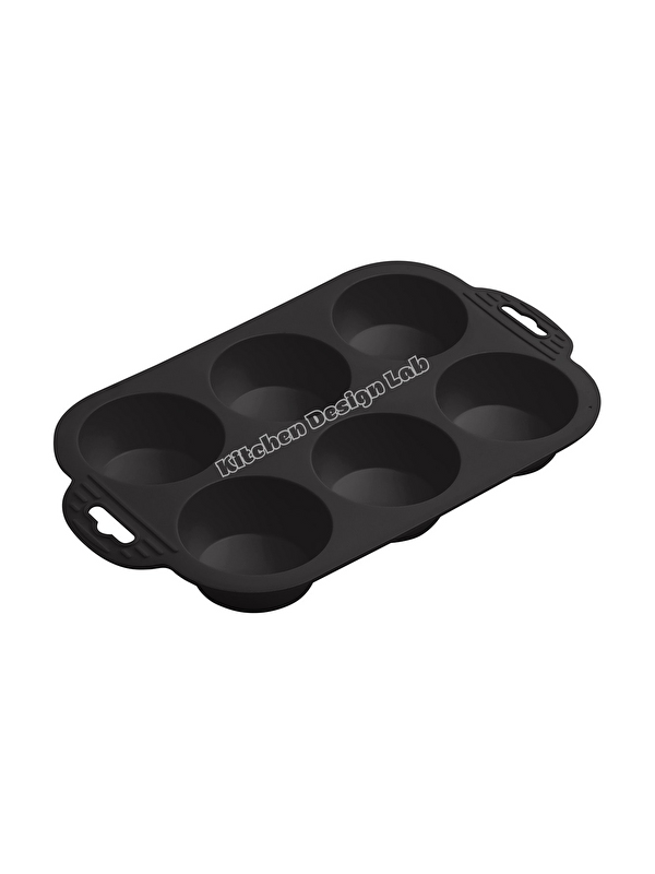 Kitchen Design Lab Tek Parça Antrasit 6'lı Silikon Mini Kek Kalıbı - Muffin Kalıbı 6lı Kalıp Göbekli Kek Kalıbı 24x16cm