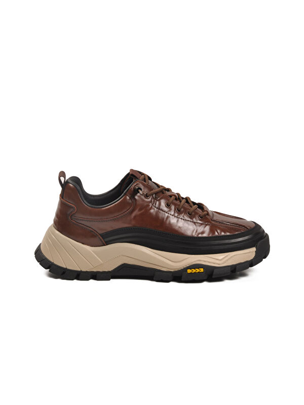 Kahve Hakiki Deri Bağcıklı Erkek Sneaker 25K570 M - Görsel 3