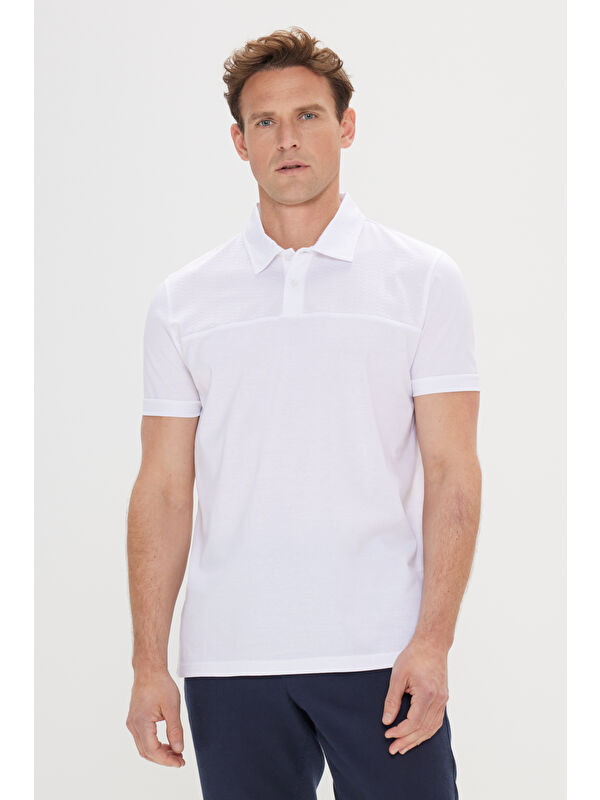 AC&Co / Altınyıldız Classics Erkek Beyaz Slim Fit Dar Kesim %100 Pamuk Polo Yaka Tişört