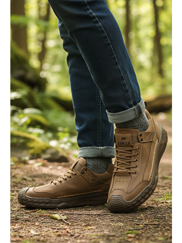 Bej Hakiki Deri Erkek Casual Yürüyüş Ayakkabısı Season M - Görsel 4