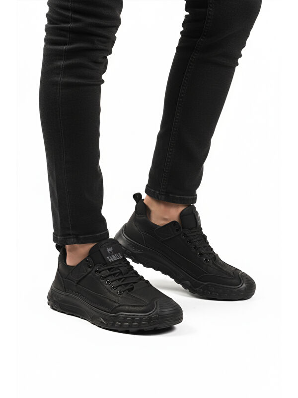 Siyah Hakiki Deri Erkek Casual Yürüyüş Ayakkabısı Season M - Görsel 2