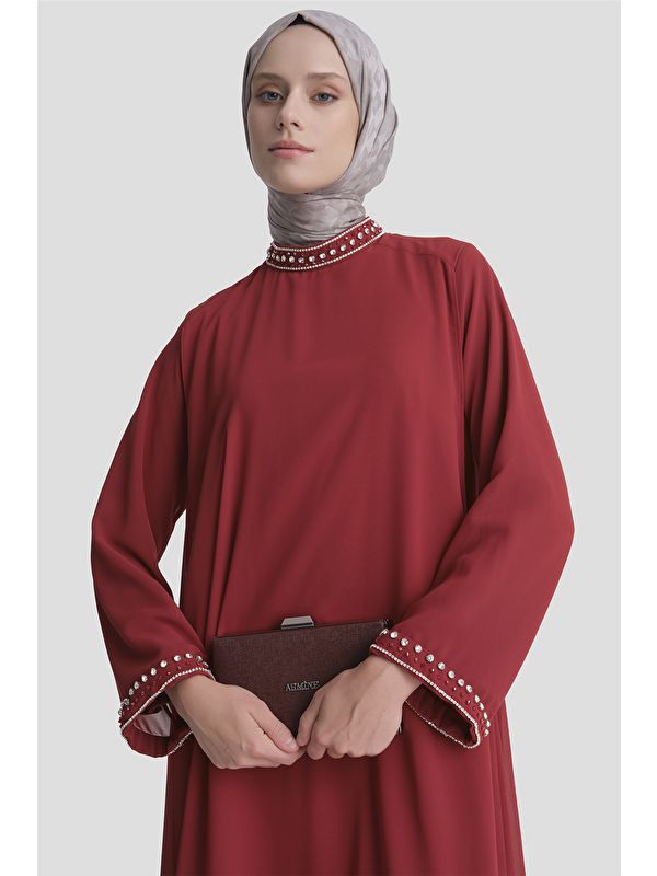 ARMİNE Taş Detaylı Elbise Bordo