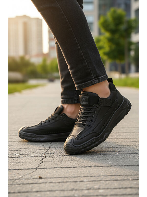 Siyah Hakiki Deri Erkek Casual Yürüyüş Ayakkabısı Season M - Görsel 4