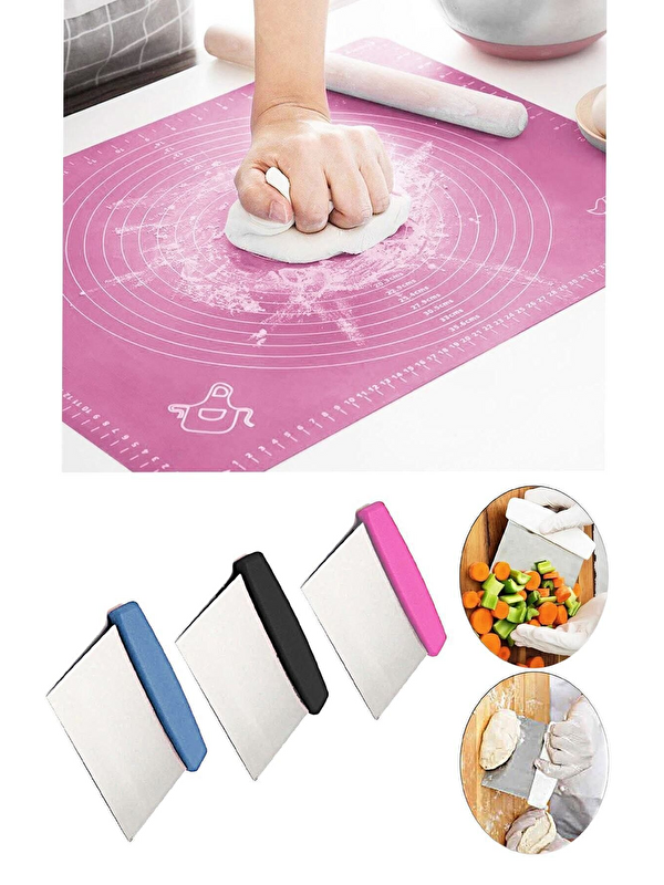 Kitchen Design Lab Büyük Boy 45x65 Cm Silikon Hamur Açma Matı Ve Hamur Kesme Spatula Seti