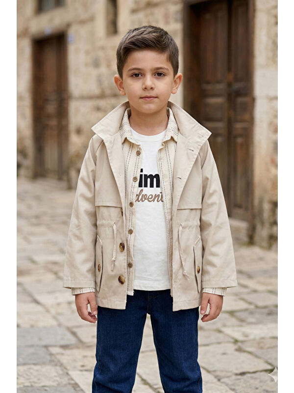 Pina Kids Erkek Çocuk Keten Trençkotlu Gömlek Tişört Pantolonlu Takım TKM7588