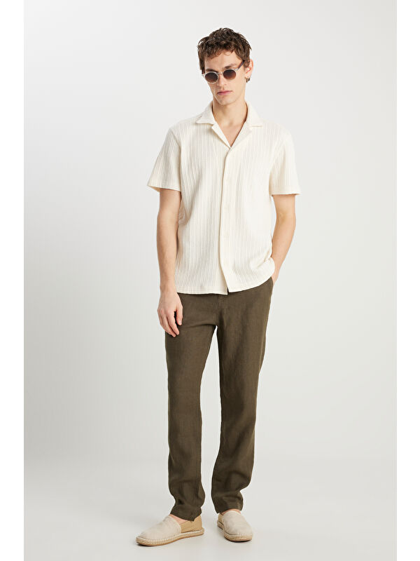 Wrangler %100 Keten Regular Fit Normal Bel Düz Paça Haki Pantolon