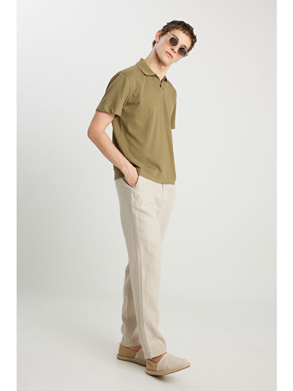 Wrangler %100 Keten Regular Fit Normal Bel Düz Paça Bej Pantolon