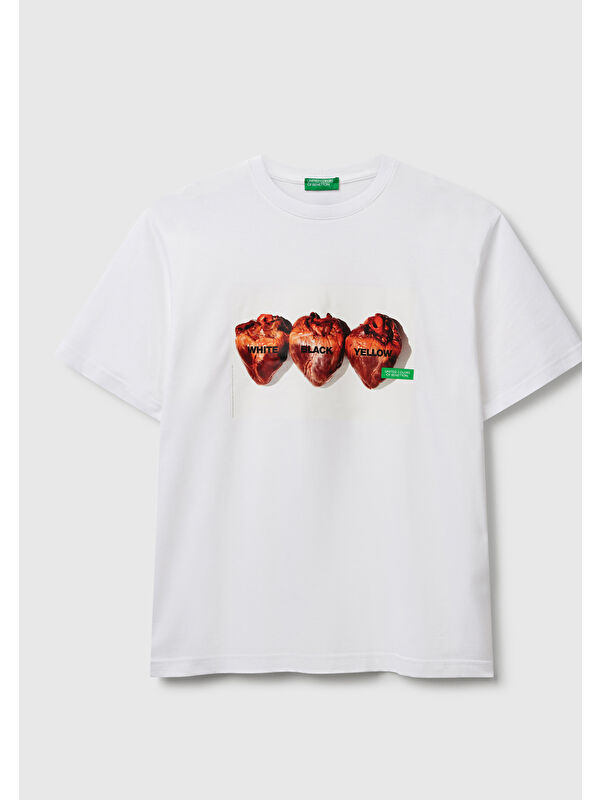 United Colors Of Benetton Unisex Beyaz Mix %100 Pamuk Oliviero Toscani Fotoğraf Baskılı T-Shirt