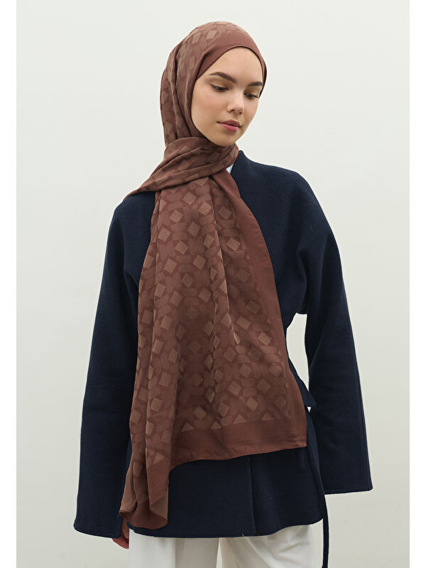 Fresh Scarfs OSLO PAMUK FLOŞ JAKARLI ŞAL KAKAO