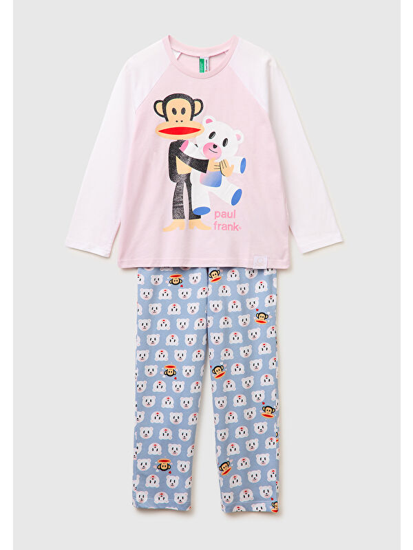United Colors Of Benetton Kız Çocuk Mix Kontrast Kol Detaylı Simli Baskılı Pijama Takımı