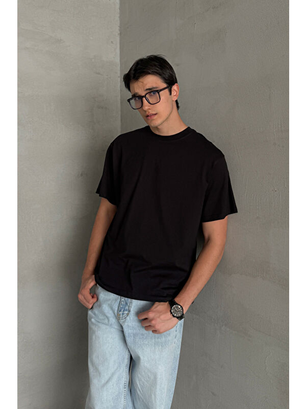 HYMAN Erkek %100 Pamuk Oversize Basic T-shirt