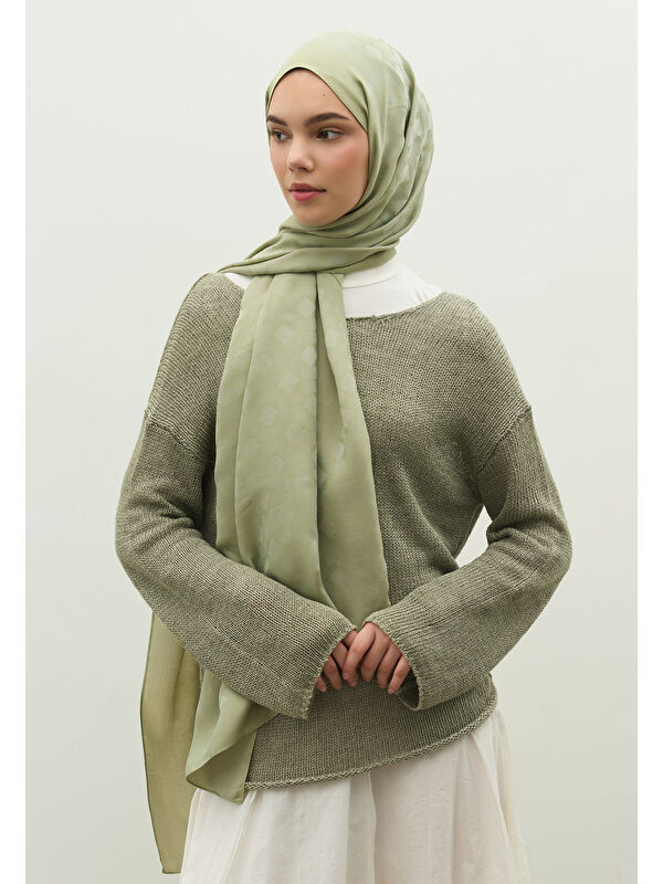 Fresh Scarfs OSLO PAMUK FLOŞ JAKARLI ŞAL MİNT YEŞİLİ
