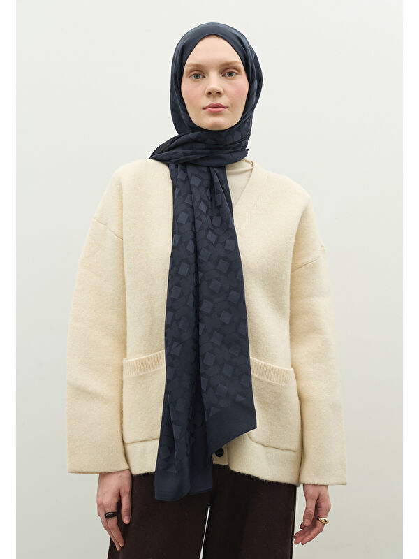 Fresh Scarfs OSLO PAMUK FLOŞ JAKARLI ŞAL KOYU LACIVERT