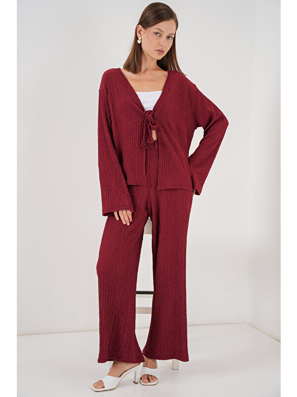 Bigdart Kadın Örme Bluz Pantolon İkili Takım 30052 - Bordo